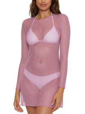 Becca Network Metallic Mesh Swim Cover-Up Dress Malva Size M